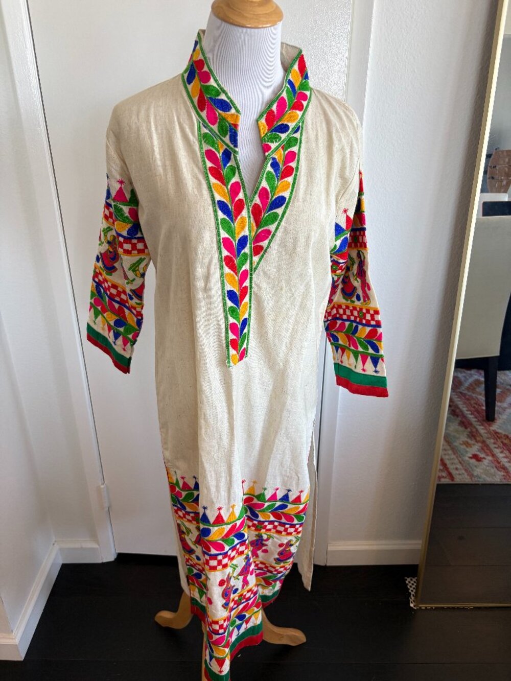 Embroidered Indian Folk Art Dandiya Maxi Tunic Dress Boho